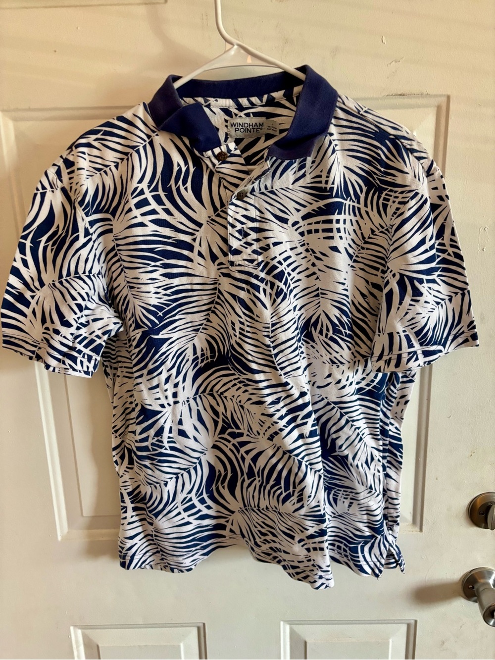 Windham Pointe Navy & White Palm-Print Polo